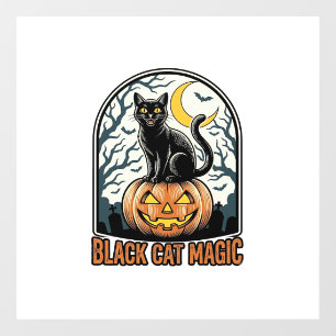 Black Cat Pumpkin Vintage Halloween Engraving_1 Window Cling