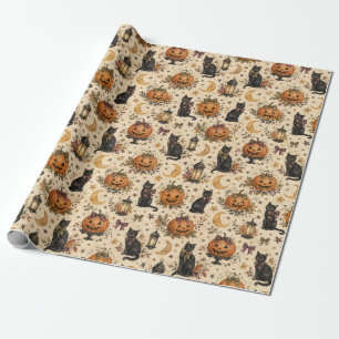 Black Cat Pumpkin Vintage Halloween Gift Wrap