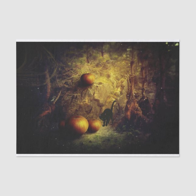 Black Cat, Pumpkins, and halloween Decoupage Tissue Paper (Front)