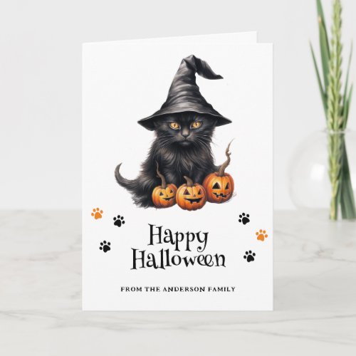 Black Cat Pumpkins Bats Full Moon Photo Halloween Card