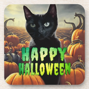 Black Cat & Pumpkins Beverage Coaster