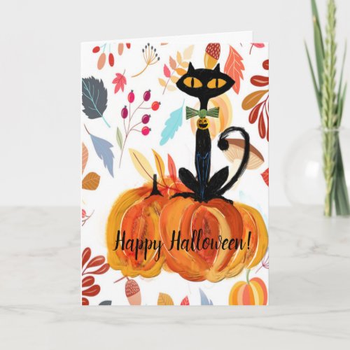 Black Cat  Pumpkins Halloween Greeting Card