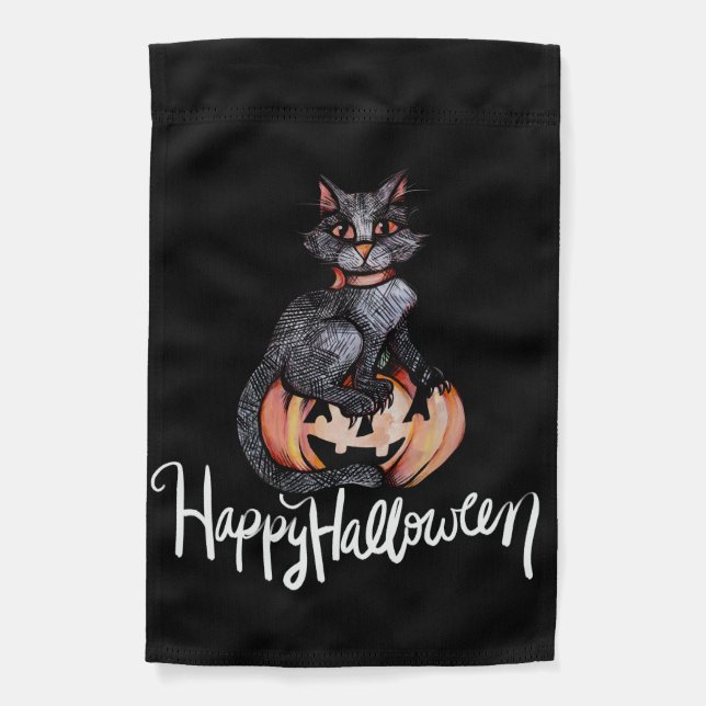 Black Cat Pumpkins Halloween Magic                 Garden Flag (Front)