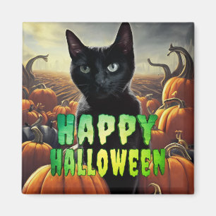 Black Cat & Pumpkins Magnet