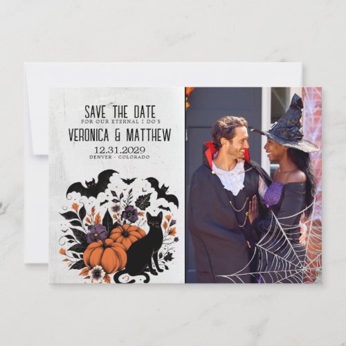 Black Cat Pumpkins Save The Date Card