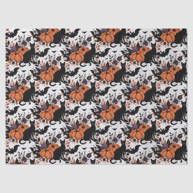 Black Cat Pumpkins Tissue Paper (Front)
