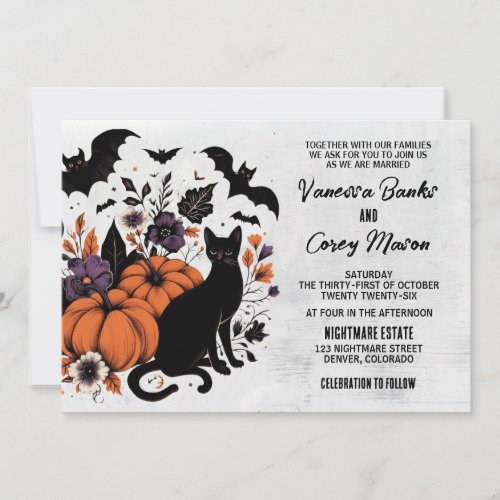 Black Cat Pumpkins Wedding Invitation