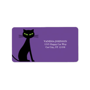 Black Cat & Purple Cute Return Address Labels