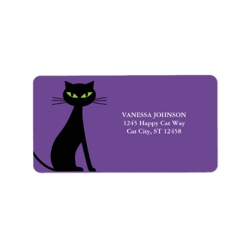 Black Cat  Purple Cute Return Address Labels