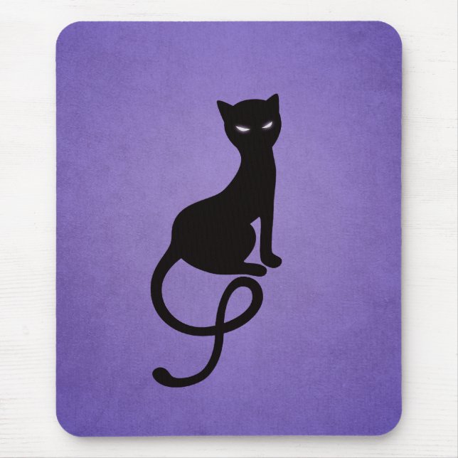 Black Cat Purple Elegant Evil Kitty Mouse Pad (Front)