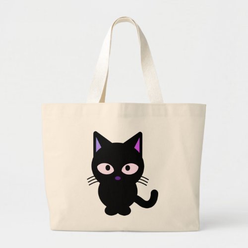 Black Cat Purple Fantastic Large Tote Bag