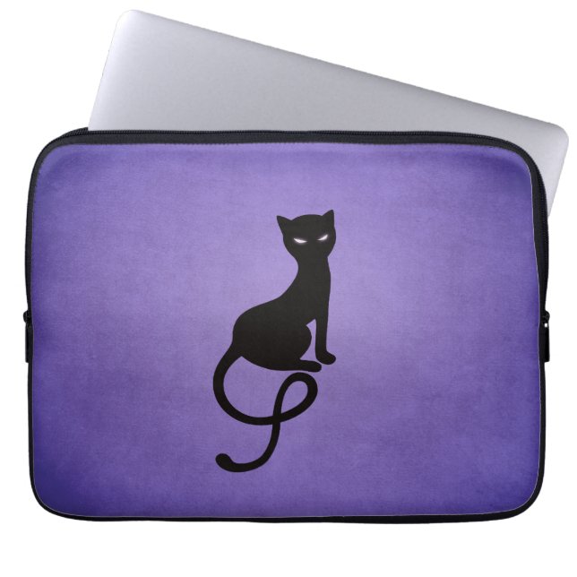 Black cat purple gothic laptop sleeve (Front)