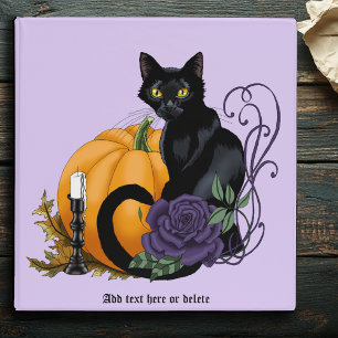Black Cat Purple Rose Pumpkin Autumn 3 Ring Binder
