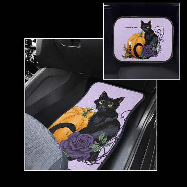  Black Cat Purple Rose Pumpkin Autumn Car Floor Mat (Creator Uploaded)