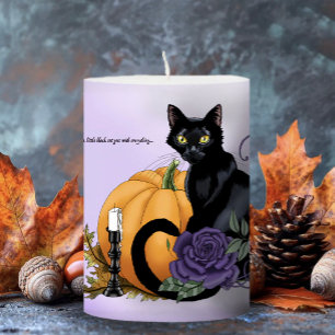 Black Cat Purple Rose Pumpkin Autumn Pillar Candle