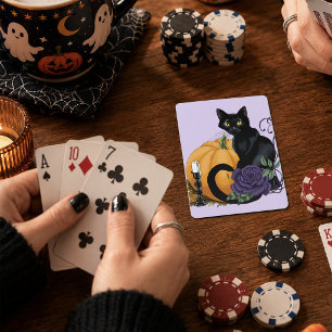 Black Cat Purple Rose Pumpkin Autumn Poker Cards