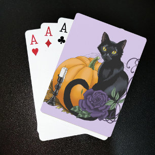 Black Cat Purple Rose Pumpkin Autumn Poker Cards