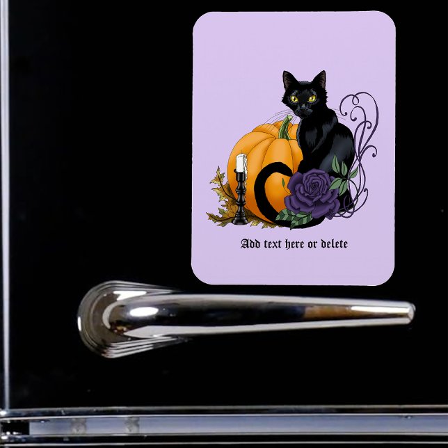 Black Cat Purple Rose Pumpkin Gothic Autumn Magnet (Creator Uploaded)