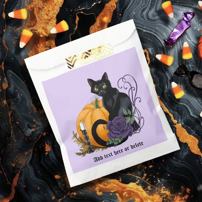 Black Cat Purple Rose Pumpkin Halloween Favor Bag (Creator Uploaded)