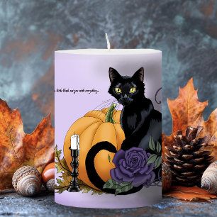  Black Cat Purple Rose Pumpkin Halloween Pillar Candle