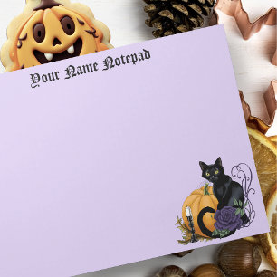 Black Cat Purple Rose Pumpkin Pumpkin Notepad