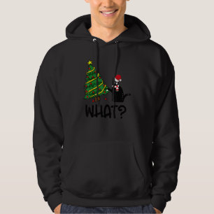 Black Cat Pushing Christmas Tree Over Cat What 2 Hoodie