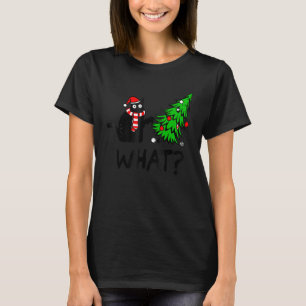 Black Cat  Pushing Christmas Tree Over Cat What 3 T-Shirt