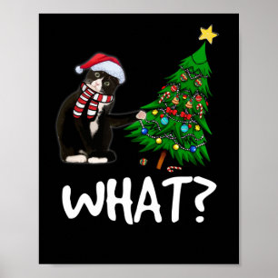 Black Cat Pushing Christmas Tree Over Cat What Poster
