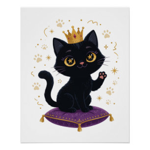 Black Cat Queen Royal Crown Wall Art Poster 
