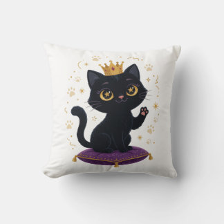 Black Cat Queen Throw Pillow Cute Cat Lover Gift