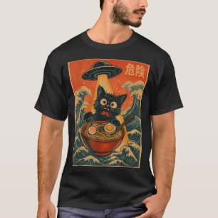 Black Cat Ramen Alien Ufo Funny Japanese Kawaii An T-Shirt