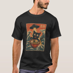 Black Cat Ramen Alien UFO Funny Japanese Kawaii T-Shirt