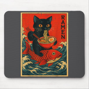 Black Cat Ramen Japanese Graphic Tees For Men Wome Mouse Pad