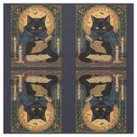 Black Cat Reading A Book Of Solstice Spells Fabric