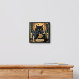 Black Cat Reading A Book Of Solstice Spells Peel And Stick Photo Tile