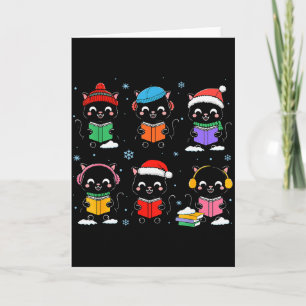 Black Cat Reading Book Christmas For Bookworm Cat Card