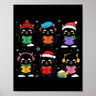 Black Cat Reading Book Christmas For Bookworm Cat Poster