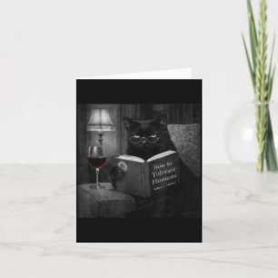 Black Cat Reading Book Funny Retro Cat Photo Humor Card