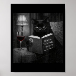 Black Cat Reading Book Funny Retro Cat Photo Humor Poster