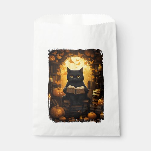 Black Cat Reading Books Pumpkin Autumn Teachers Ha Favor Bag