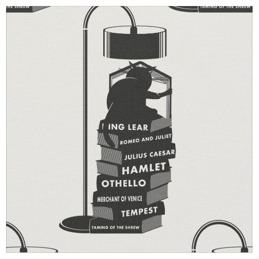 Black Cat Reading Shakespeare Plays Fabric