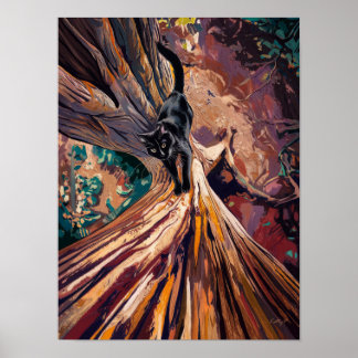 Black Cat Ready to Climb Poster Print Wall Art