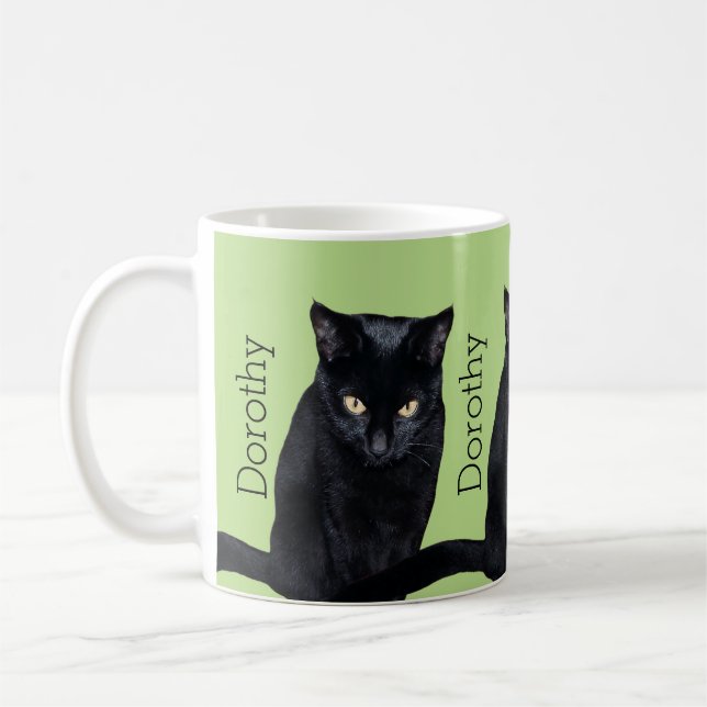 Black Cat Real Photo Personalized Name Coffee Mug (Left)