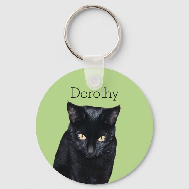 Black Cat Real Photo Personalized Name Keyrings (Front)