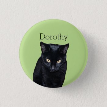 Black Cat Real Photo Personalized Pinback Buttons by goodmoments at Zazzle