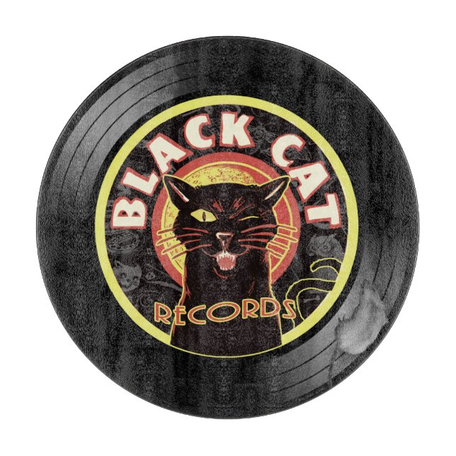 Black Cat Records Cutting Board – Retro Vinyl Jazz (Front)