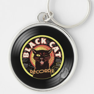 Black Cat Records Keychain – Retro Vinyl Jazz Cat