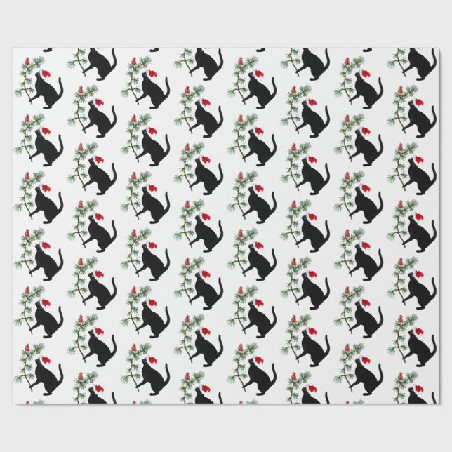 Black Cat Red Bird Christmas Paper (Flat)