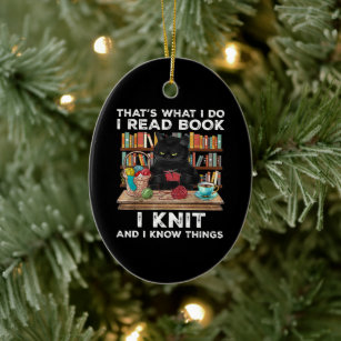 Black Cat Red Book Knit Writter Reader Bookaholic Ceramic Ornament