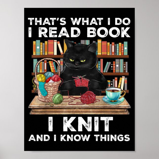 Black Cat Red Book Knit Writter Reader Bookaholic Poster (Front)